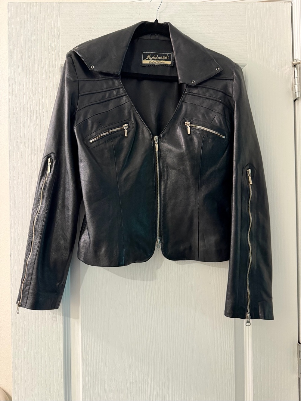 Michelangelo Women's Black Leather Zip Moto Jacket